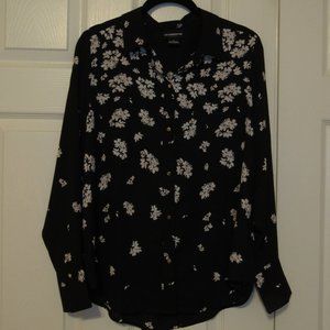Liz Claiborne S Black/White Floral Button Up Blouse